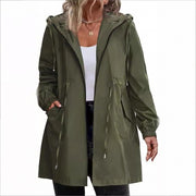 Women's Rain Jacket Long Lightweight Hooded Windbreaker
